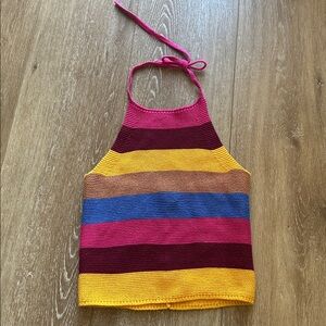 Striped Crochet  Express Halter Tank Top XS
